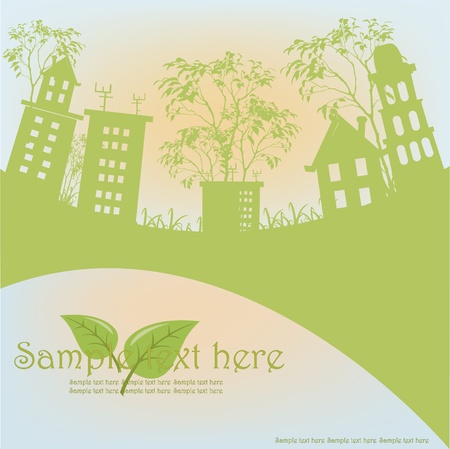 Outline of green houses from trees against the skyのイラスト素材