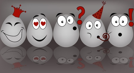 Set gray the eggs, expressing to emotion on a gray backgroundのイラスト素材