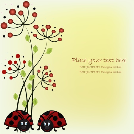 Beautiful card with ladybugs and red flowersのイラスト素材