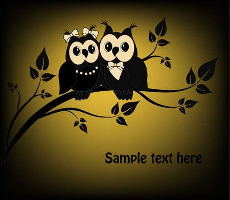 Two black and white on a black owl treeのイラスト素材