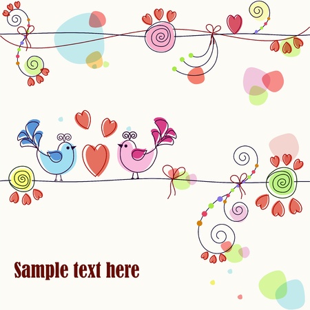 A beautiful card with birds and flowersのイラスト素材