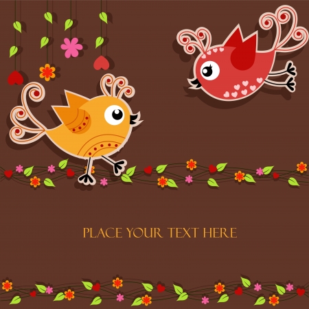 Birds with flowersのイラスト素材
