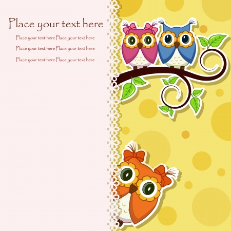 Postcard from the owls on a branchのイラスト素材