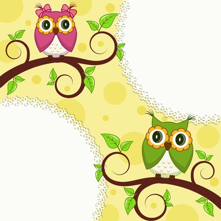 illustration  Owl on a branchのイラスト素材
