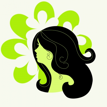 Silhouette of a girl on the floral backgroundのイラスト素材