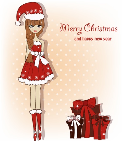 Sweet girl with gifts for Christmasのイラスト素材