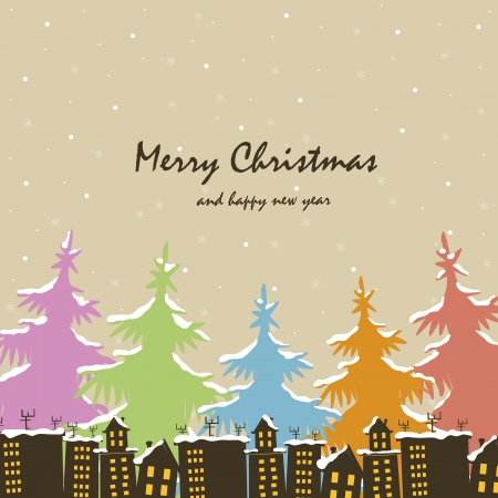 Christmas. Houses and trees in snowのイラスト素材