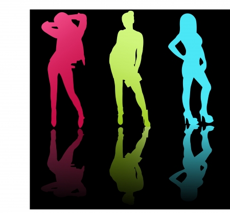 Silhouette of three beautiful girlsのイラスト素材