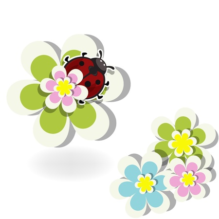 Beautiful summer background with ladybug and flowersのイラスト素材