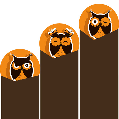 Three icons with brown owlのイラスト素材