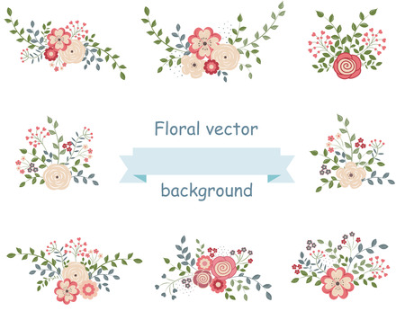 Vintage set of floral design elementsのイラスト素材