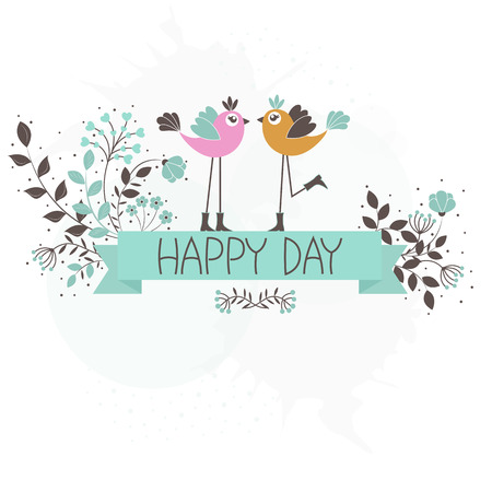 Beautiful pattern card with birds and flowersのイラスト素材
