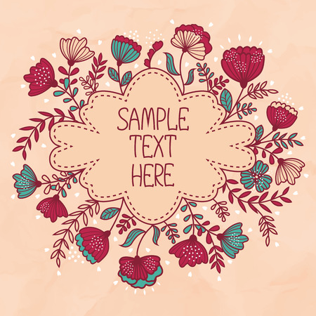 Beautiful greeting card with flowers on a beige backgroundのイラスト素材