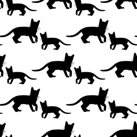 Seamless pattern with black cats on whiteのイラスト素材