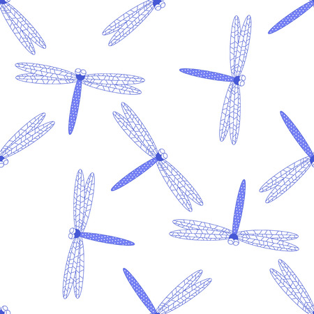 Seamless background of blue dragonflies on a white backgroundのイラスト素材