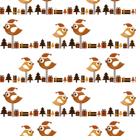 Seamless Christmas pattern with birds and giftsのイラスト素材