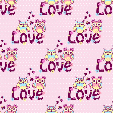 Beautiful pattern with owls on a pink backgroundのイラスト素材