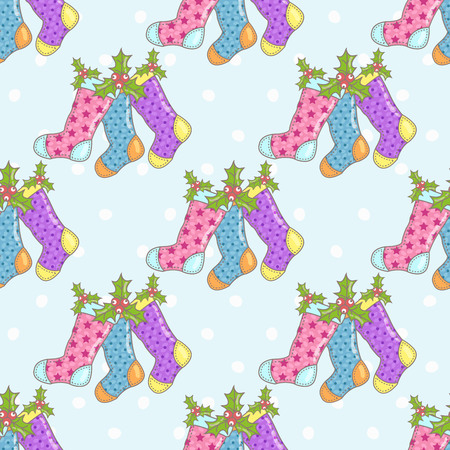 Christmas seamless background with Christmas socks on a blue backgroundのイラスト素材