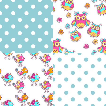 Four seamless sample with owlsのイラスト素材