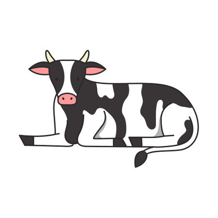 Cute hand drawn vector illustration of a black and white cow.のイラスト素材