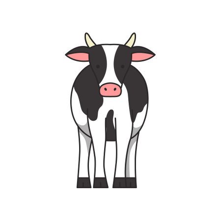 Cute black and white cow isolated on white background. Vector illustration.のイラスト素材