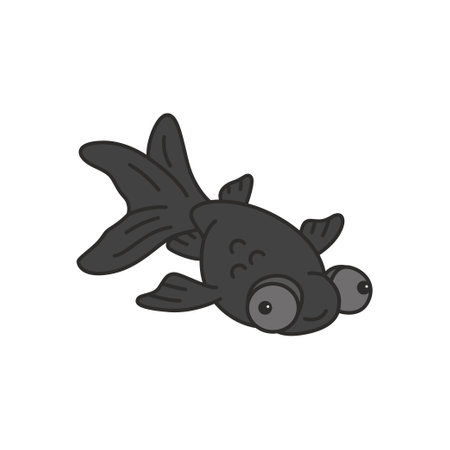 Cute cartoon black moor goldfish. Vector illustration isolated on white background.のイラスト素材