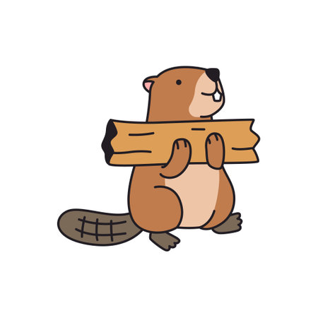 Beaver holding a wooden sign. Vector illustration on white background.のイラスト素材