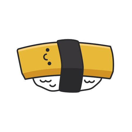 tamago sushi roll icon in flat style. Japanese food vector illustration on white isolated background. Sushi roll business concept.のイラスト素材