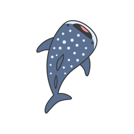 Cute cartoon whale shark isolated on white background. Vector illustration in doodle style.のイラスト素材