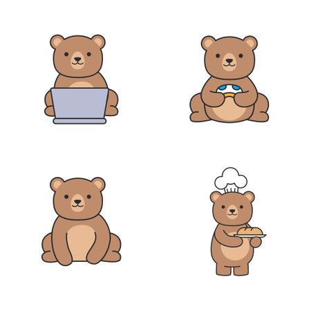 Set of cute bear icons. Vector illustration in a flat style.のイラスト素材