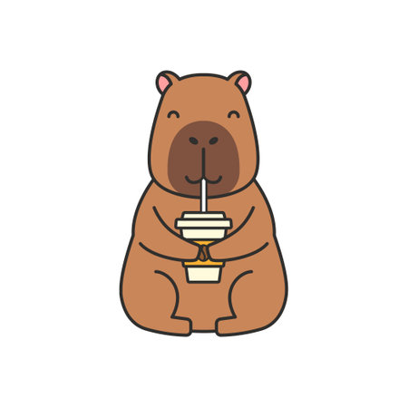 Cute capybara with cup of coffee. Vector illustration in flat styleのイラスト素材