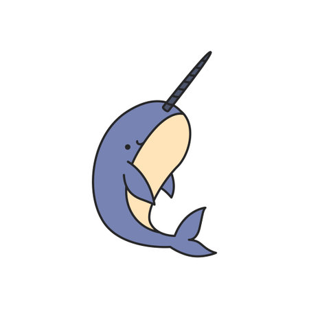 Cute narwhal icon. Cartoon narwhal vector iconのイラスト素材