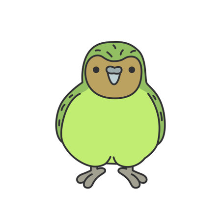 Cute Kakapo Parrot. Vector illustration isolated on white background.のイラスト素材