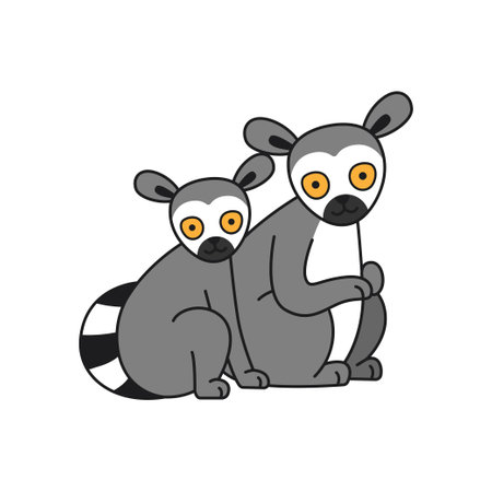 Two lemurs. Cute cartoon animals. Vector illustration.のイラスト素材