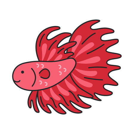 Cute red fighting fish isolated on white background. Vector illustration.のイラスト素材