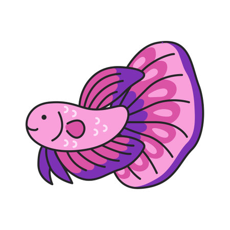 Pink fish isolated on white background. Vector illustration in cartoon style.のイラスト素材