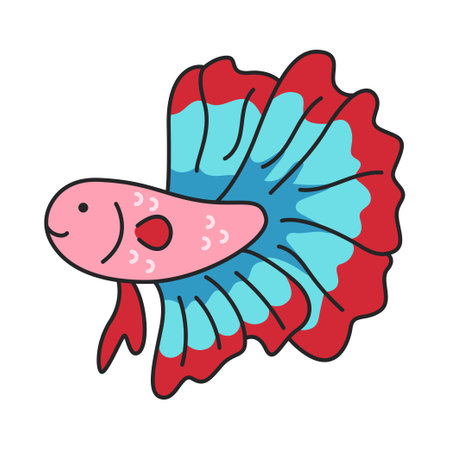 Vector illustration of a cute pink and blue siamese fighting fishのイラスト素材