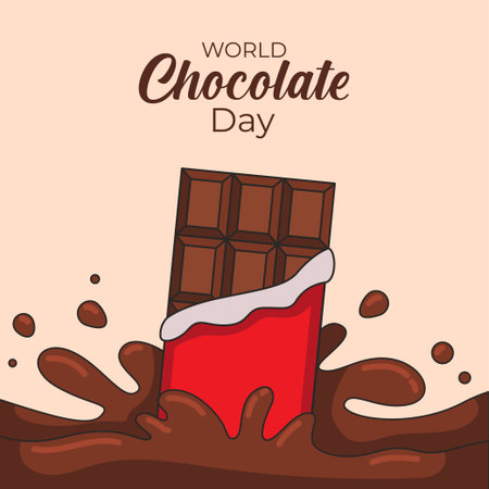 World Chocolate Day. Vector illustration of a chocolate bar with melting chocolate.のイラスト素材