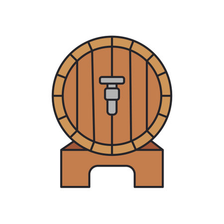 Wooden barrel with corkscrew icon. Vector illustration in flat styleのイラスト素材