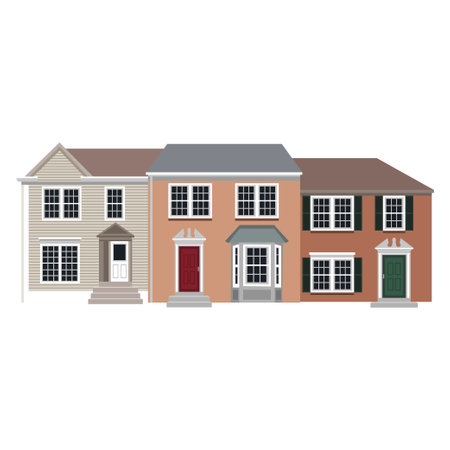 Town houses isolated on white background. Vector illustration in flat style.のイラスト素材