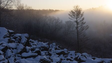 Xunke Platform Volcano Scenic Area in Heilongjiang, China in winterの写真素材