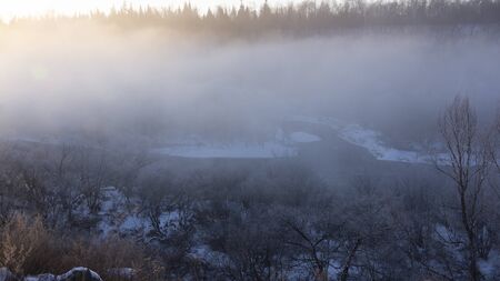 Winter misty sceneryの写真素材