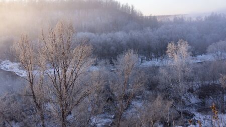 Winter misty sceneryの写真素材