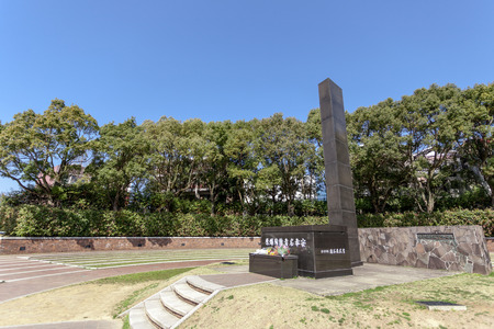 NAGASAKI, JAPAN - MARCH 12, 2017 : The monument of Atomic Bomb Hypocenter (ground zero) in Nagasaki city, Japan.のeditorial素材