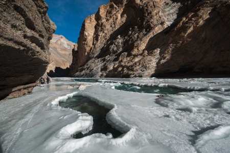 Zanskar frozen river trekkingの写真素材