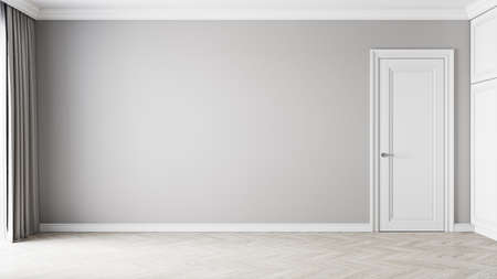 Classic gray interior with blank wall and door. 3d render illustration mockup.の写真素材