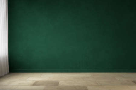 Dark green blank wall interior with wood floor. 3d render illustration mockup.の写真素材