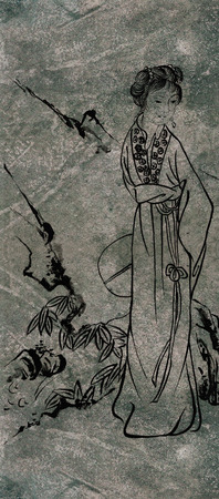 Classical Chinese painting--girl dancing with flowerの写真素材