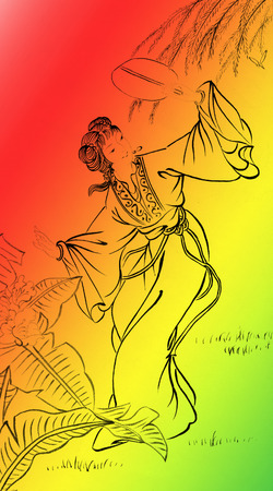 Classical Chinese painting--girl dancing with flowerの写真素材