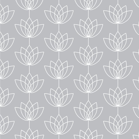 Seamless white and gray lotus flower pattern for bedclothes, tablecloth, oilcloth or other textile designのイラスト素材